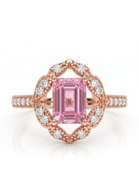 Pink Gemstone Rose Gold ring, 925 Sterling Silver, 18k Rose Gold finish